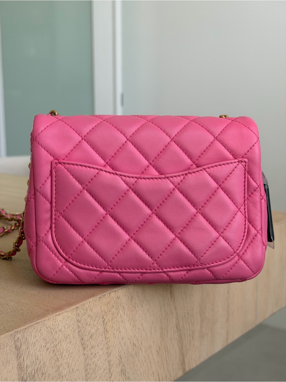 CHANEL Lambskin Pearl Crush Square Flap Mini Pink - Picture 3 of 9
